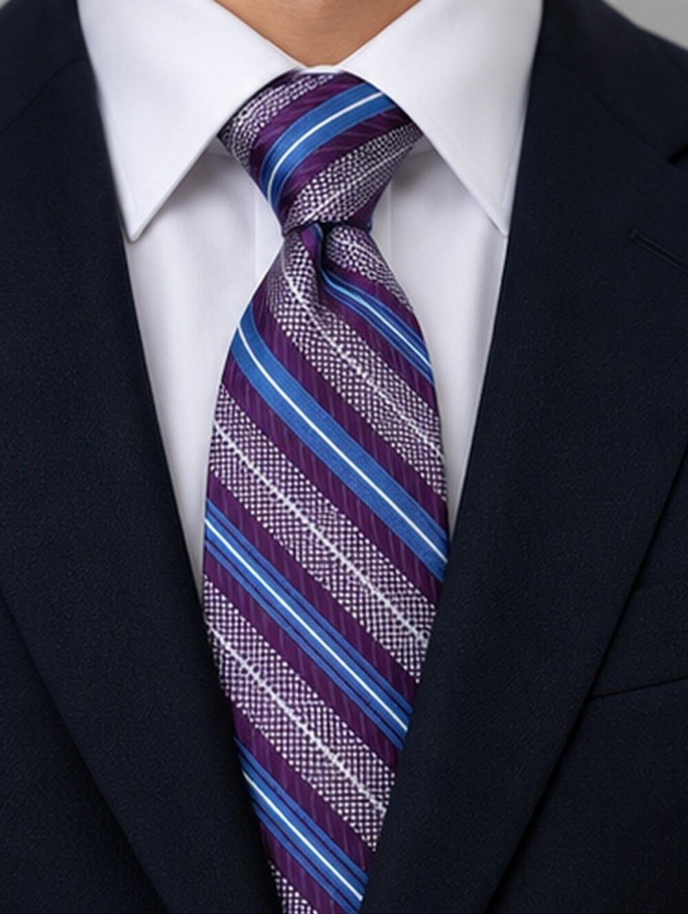 Joseph & Feiss International 100% Silk Purple Blue Striped Necktie